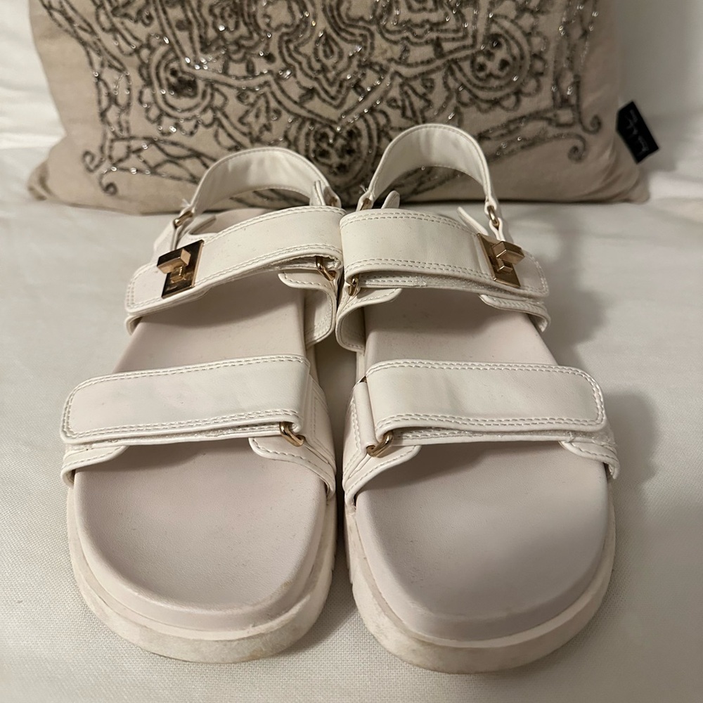 a new day Cream Sandals with Gold Buckles